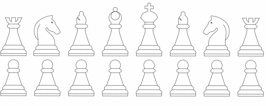 outline piece chess icon set isolated on white background