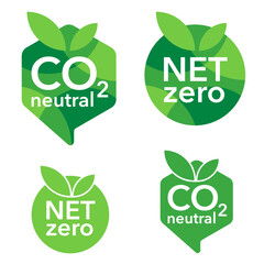 Net zero and CO2 neutral badges set - obrazy, fototapety, plakaty