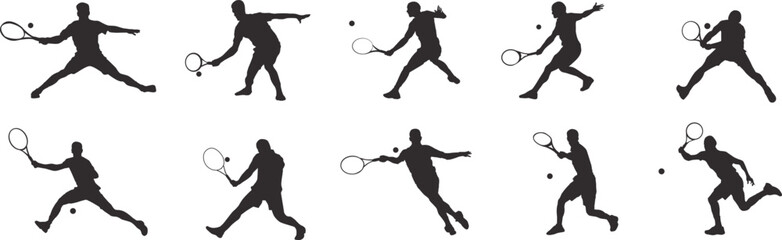 Fototapeta na wymiar set of silhouettes of people playing tennis