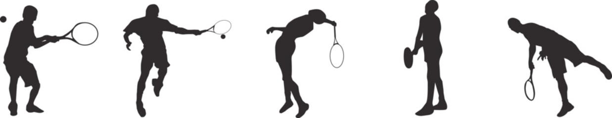 set of silhouettes of people playing tennis