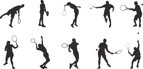 set of silhouettes of people playing tennis