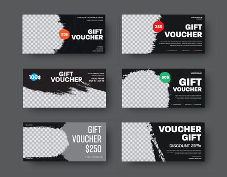Set of vector black gift voucher templates with grunge elements