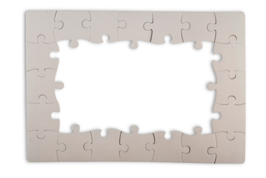 White puzzle frame isolated on white background