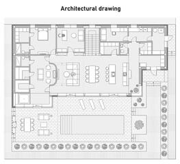 Drawing on a white background. Architectural background, poster, placard