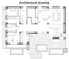 Drawing on a white background. Architectural background, poster, placard