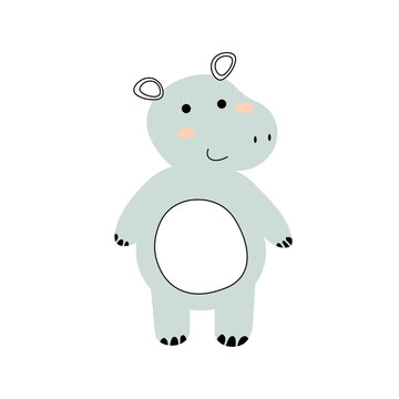 Cute cartoon hippo. Hippo on a white background. Vector illustration for design and print. EPS