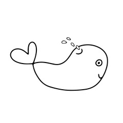 Childish doodle vector whale fish with spritz
