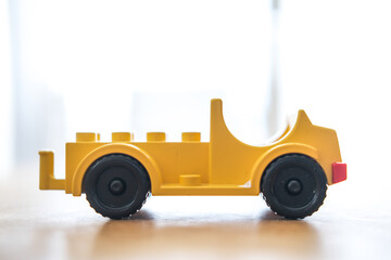 Closeup of kids car toy on white background