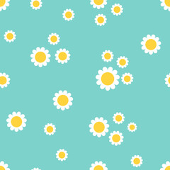 Seamless Pattern Daisy flower. White chamomile camomile icon. Cute plant collection. Growing concept. Wrapping paper textile template. Green background.