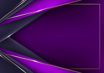 Abstract 3D modern template luxury style purple stripes with golden lines and lighting sparkles decoration design elegant background