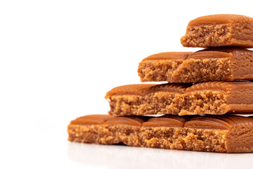 Sweet chocolate toffee dessert bar isolated