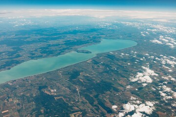 Aerial shot of the scenic Lake Balaton in Hungary