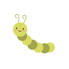 Funny smiling caterpillar flat icon. Cartoon cute caterpillar, fly, beetle, butterfly, snail, spider isolated vector illustration. Nature and insect EPS
