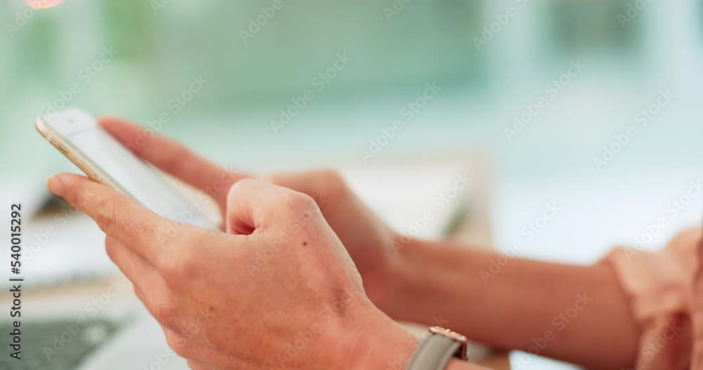 Leinwandbilder hands, phone and communication with a business woman typing a text message while sitting at her desk