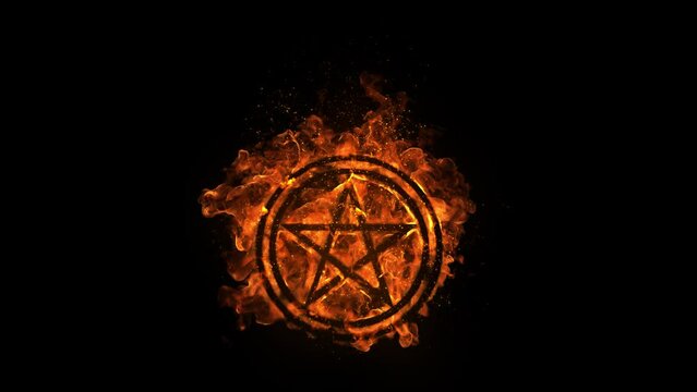 五芒星の魔法陣が燃える素材 黒ベース／Star-Fire_Pentagram_Summoning-Cirle_Five-pointed-star_b-Black-base_1