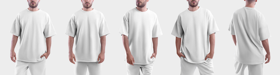 set of white  mockup oversize t-shirt on a man.