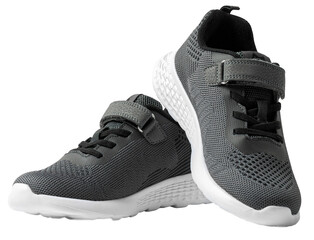 Gray kids sports sneakers on a transparent background