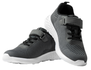Gray kids sports sneakers on a transparent background