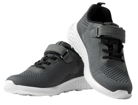 Gray kids sports sneakers on a transparent background