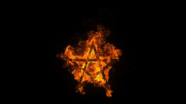 五芒星が燃える素材 黒ベース／Star-Fire_Pentagram_Five-pointed-star_b-Black-base