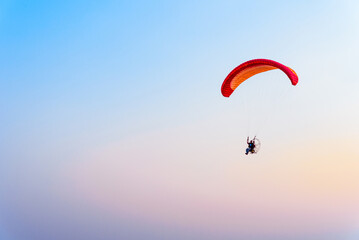 Paramotor flying on the sky, Paramotor flying on the sky ,adventure man active extreme sport pilot...