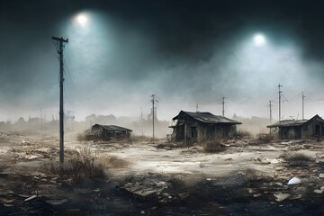 Abandoned town. Dystopia. Urban blight. Zombie apocalypse. Fallout.  - obrazy, fototapety, plakaty