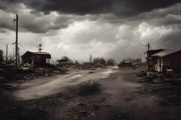 Abandoned town. Dystopia. Urban blight. Zombie apocalypse. Fallout. 