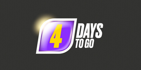 Four days to go countdown grey horizontal banner design template. 4 days to go sale announcement modern grey banner, label, sticker, icon, poster and flyer.