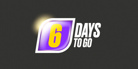 Six days to go countdown horizontal grey banner design template. 6 days to go sale announcement grey modern shiny banner, label, sticker, icon, poster and flyer.