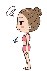 Illustration of a woman with a drooping bust, full body view.