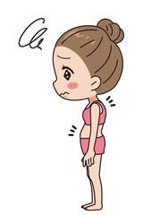 Illustration of a stooped woman, full body figure.