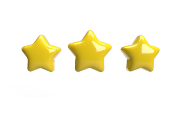 Stars, glossy yellow color. Customer rating feedback concept from the client about employee of website. Realistic 3d design of the object. For mobile applications. 