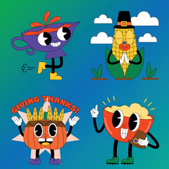 acid thanksgiving sticker set vector design illustration