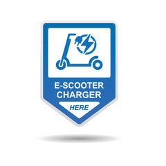 E-scooter charger station zone sign isolated on white background vector illustration.