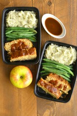 BBQ Meatloaf with green beans and potatoes
