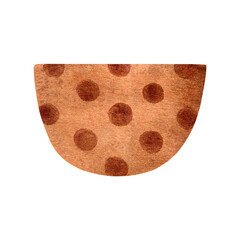 Watercolor terracotta pot with polka dot ornament. Hand drawn single flowerpot isolated on white background. Vintage ceramic kitchen ware, empty container 