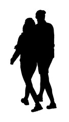 Young couple walking embraced isolated graphic
