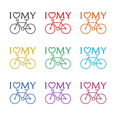  I love my bike icon isolated on white background. Set icons colorful