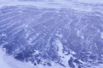 Frozen lake. Ice. Leafs trapped in ice