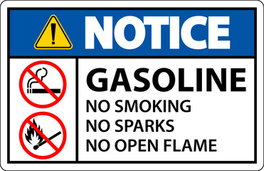 Notice Gasoline No Smoking Sparks Or Open Flames Sign