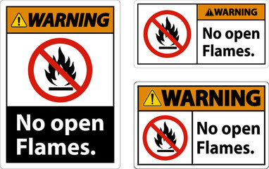 Warning No Open Flames Label Sign On White Background