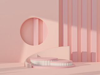 3d background products display podium scene. background 3d rendering with podium. stand to show cosmetic products. Stage showcase on pedestal display beige studio. 3d rendering illustration