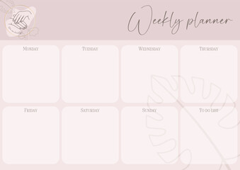 Pastel weekly planner. Hands, plants, to do list. Vector. You are beautiful.