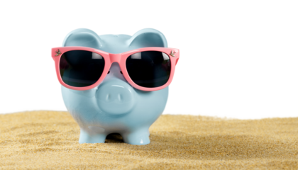 Piggy Bank Wearing Sunglasses At The Beach