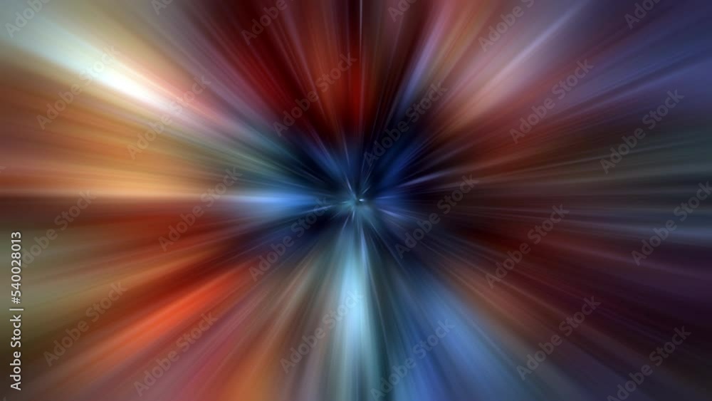 Poster loop animation of multicolored center red blue light radial shine ray flare light background. abstra