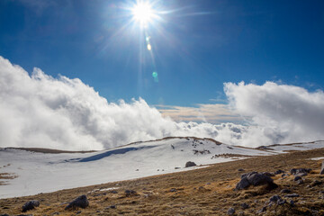mountain peak with snow and sky Mutria matese park