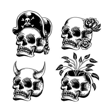 Skull Vector Pack &mdash; Pirate, Floral, Horned & Plant Skulls