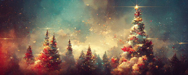 Abstract fantasy festive christmas tree background header wallpaper background 3d illustration.