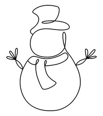 Christmas snowman in scarf. Continuous line drawing.