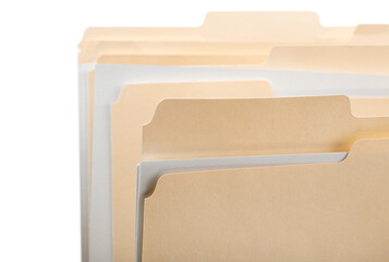Manila folders with some documents in it. on a white background